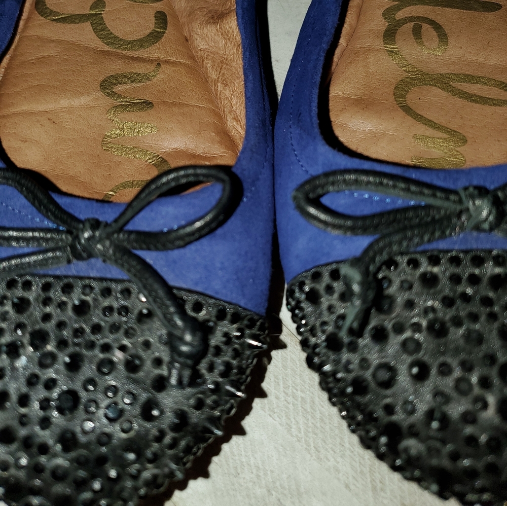 Sam Edelman 7.5M Blue Flats With Black Spiked Toe - Picture 2 of 4